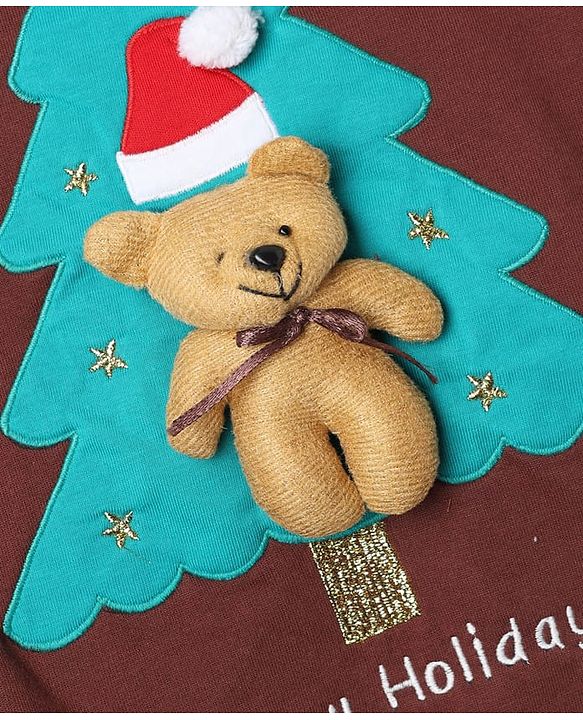 Babyhug 100% Cotton Knit Full Sleeves Sweatshirt With Bear Applique - Brown