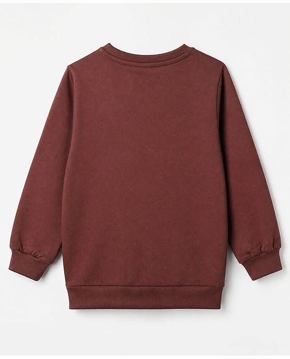 Babyhug 100% Cotton Knit Full Sleeves Sweatshirt With Bear Applique - Brown