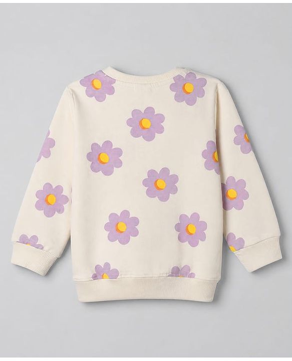 Babyhug Heavy Gauge 100% Cotton Terry Knit Sweatshirt with Full Sleeves & Floral Print - White