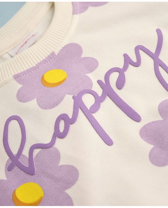 Babyhug Heavy Gauge 100% Cotton Terry Knit Sweatshirt with Full Sleeves & Floral Print - White