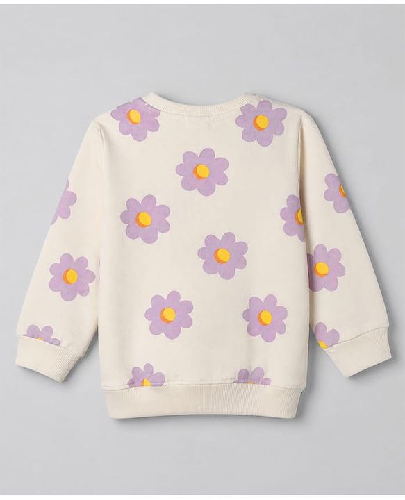 Babyhug Heavy Gauge 100% Cotton Terry Knit Sweatshirt with Full Sleeves & Floral Print - White