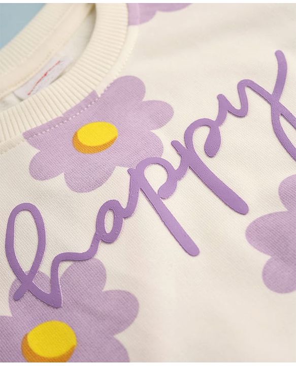 Babyhug Heavy Gauge 100% Cotton Terry Knit Sweatshirt with Full Sleeves & Floral Print - White