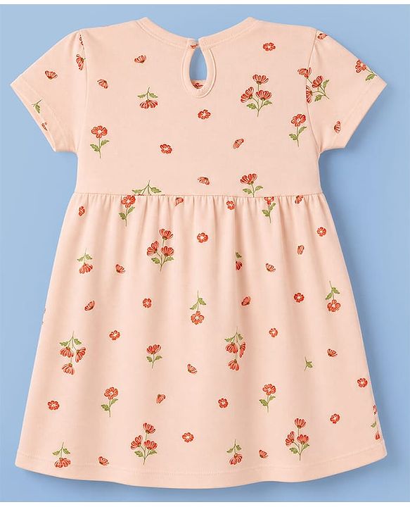 Babyhug Single Jersey Knit Half Sleeves Polka Dots & Floral Printed Frocks With Bow Applique Pack Of 2 - Orange & Peach