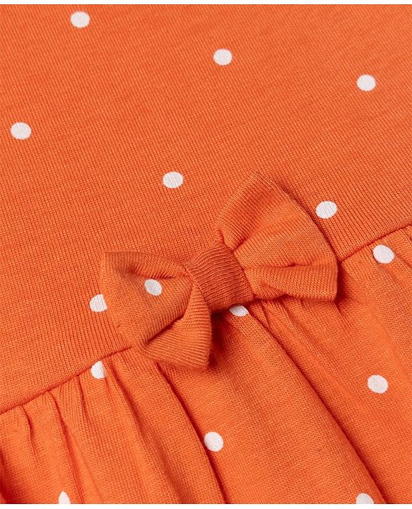 Babyhug Single Jersey Knit Half Sleeves Polka Dots & Floral Printed Frocks With Bow Applique Pack Of 2 - Orange & Peach