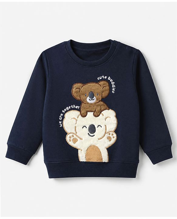 Babyhug 100% Cotton Heavy Gauge Terry Sweatshirt with Full Sleeves and Koala Patch - Navy Blue