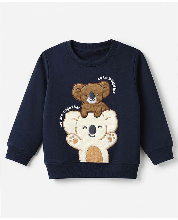 Babyhug 100% Cotton Heavy Gauge Terry Sweatshirt with Full Sleeves and Koala Patch - Navy Blue