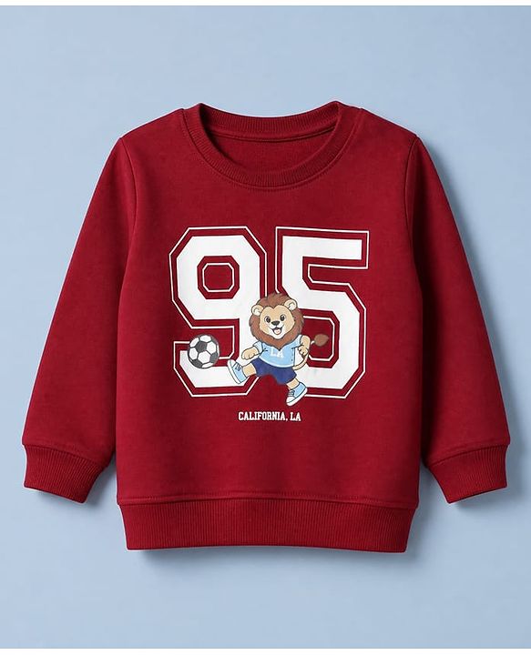 Babyhug 100% Cotton Heavy Gauge Terry Knit Sweatshirt With Full Sleeves and Lion Print - Maroon