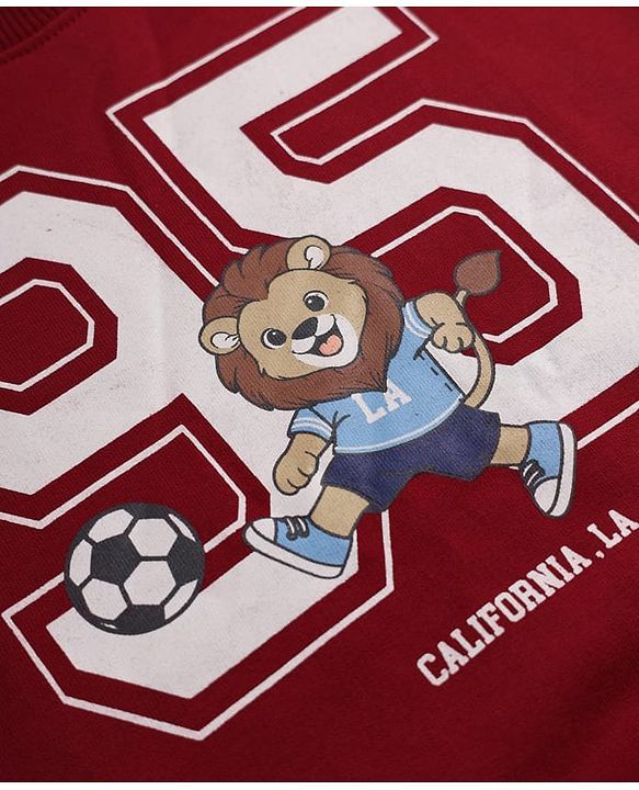 Babyhug 100% Cotton Heavy Gauge Terry Knit Sweatshirt With Full Sleeves and Lion Print - Maroon