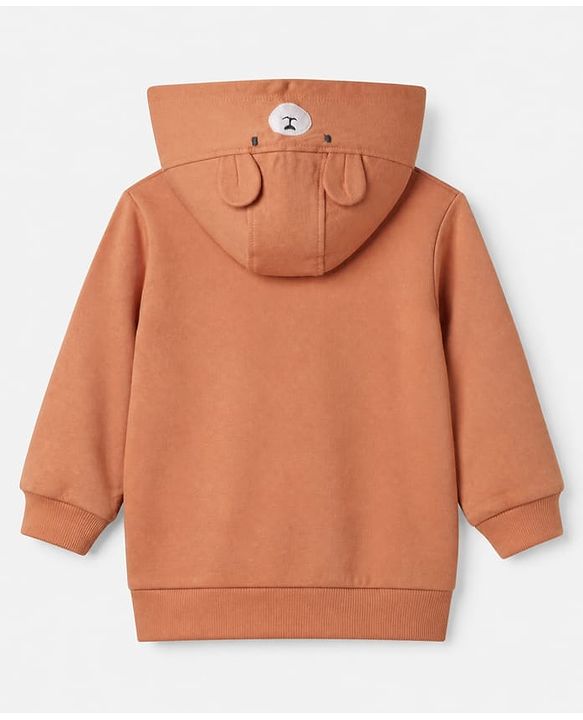 Babyhug 100% Cotton Knit Sweatshirt with Full Sleeves and Bear Hugs Bear Applique in Light Brown