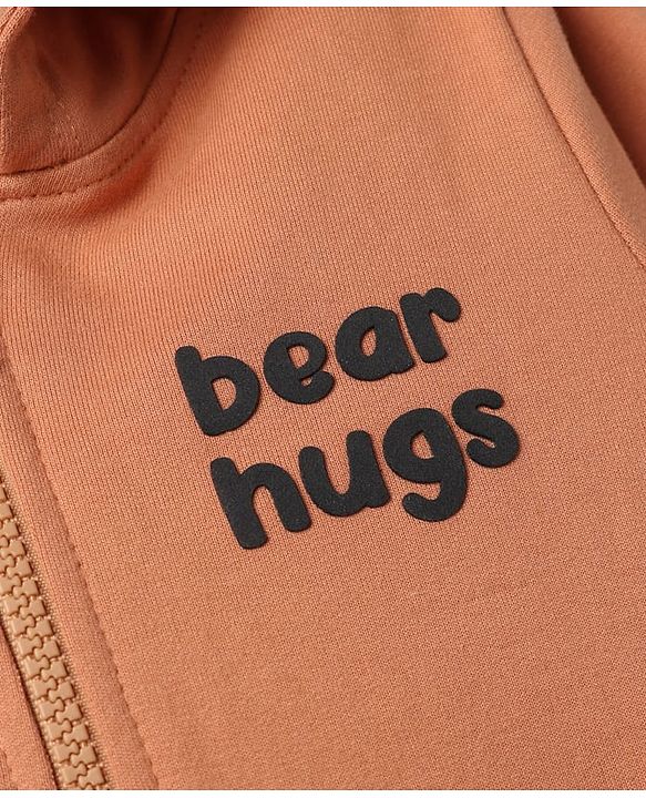 Babyhug 100% Cotton Knit Sweatshirt with Full Sleeves and Bear Hugs Bear Applique in Light Brown