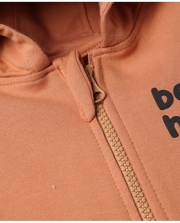 Babyhug 100% Cotton Knit Sweatshirt with Full Sleeves and Bear Hugs Bear Applique in Light Brown