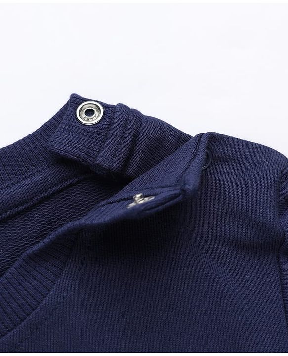 Babyhug 100% Cotton Heavy Gauge Terry Knit Sweatshirt With Full Sleeves and Bear Embroidery & Text Print - Navy
