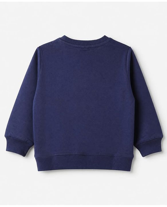 Babyhug 100% Cotton Heavy Gauge Terry Knit Sweatshirt With Full Sleeves and Bear Embroidery & Text Print - Navy