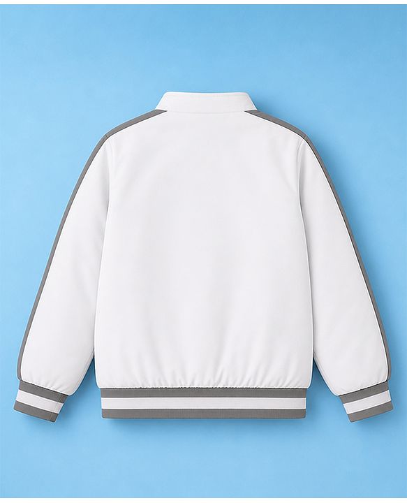 Pine Kids Woven Hoodie Jacket with Full Sleeves, Detachable Hood and Triangle Embroidery in White