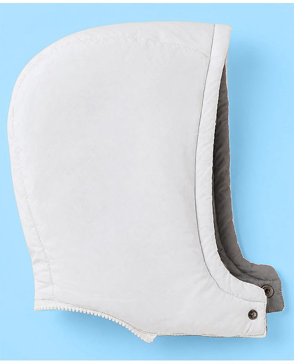 Pine Kids Woven Hoodie Jacket with Full Sleeves, Detachable Hood and Triangle Embroidery in White