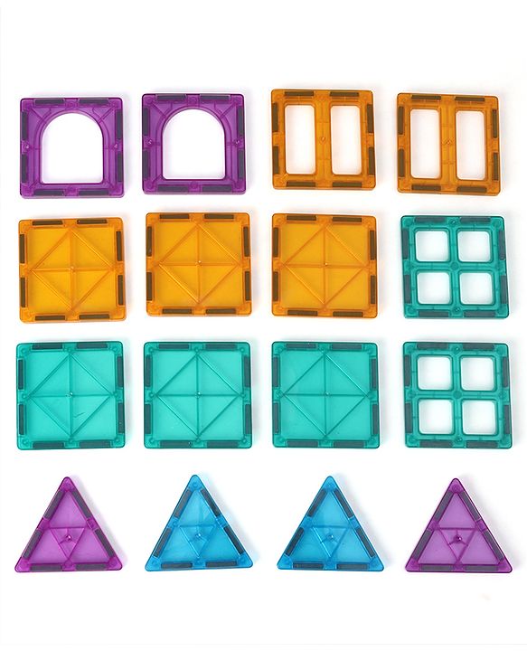 Babyhug Magnetic Tiles for Kids - 16 Piece| Magnetic Construction Set| Building Blocks| Boosts Creativity & Imagination| Learning & Educational Toy| Strong Durable Magnets| STEAM Learning