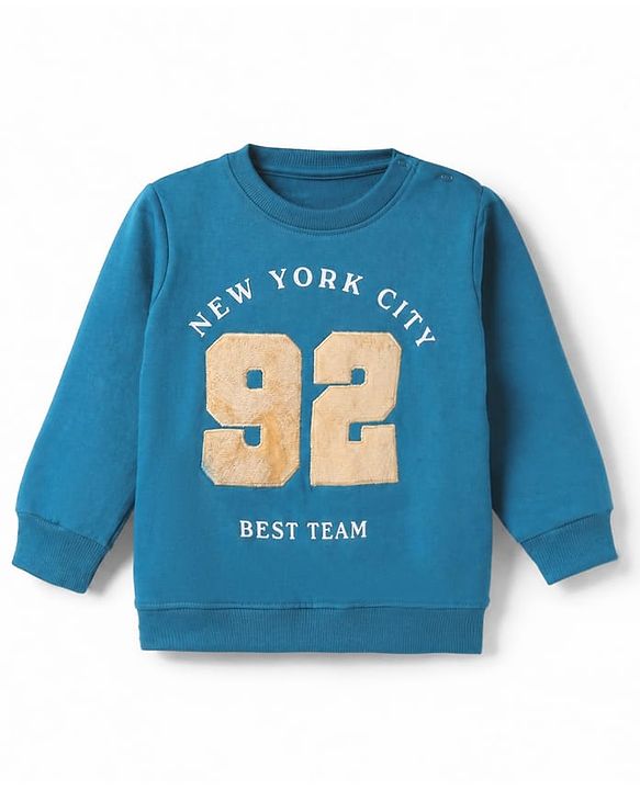 Babyhug 100% Cotton Terry Heavy Gauge Sweatshirt with Full Sleeves and New York City Print - Blue