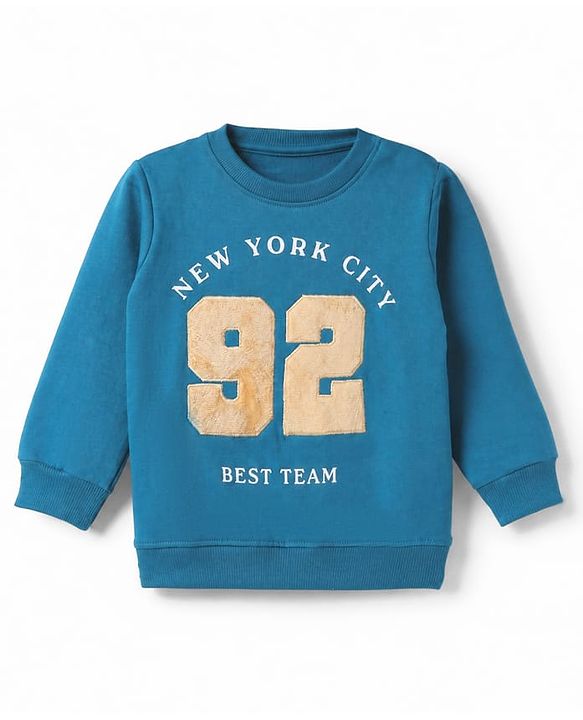 Babyhug 100% Cotton Terry Heavy Gauge Sweatshirt with Full Sleeves and New York City Print - Blue