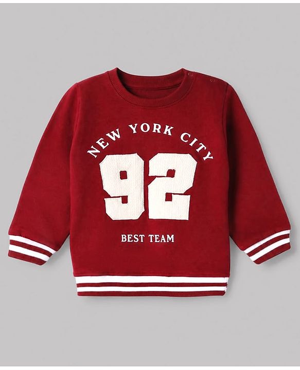 Babyhug 100% Cotton Terry Knit Heavy Gauge Sweatshirt with Full Sleeves and New York City Applique - Maroon