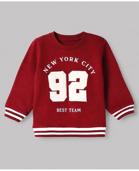 Babyhug 100% Cotton Terry Knit Heavy Gauge Sweatshirt with Full Sleeves and New York City Applique - Maroon