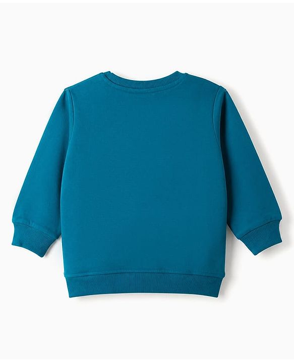 Babyhug 100% Cotton Terry Knit Sweatshirt with Full Sleeves and Reindeer Applique - Blue