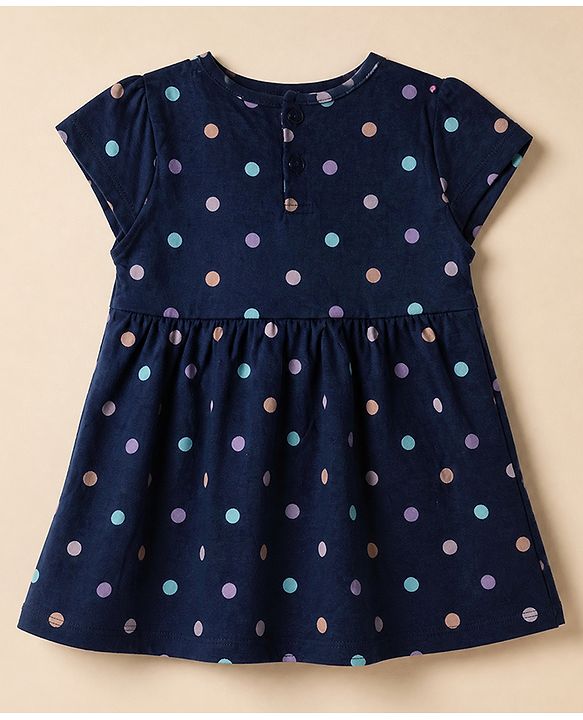 Babyhug Single Jersey Knit Frock with Half Sleeve and Polka Dots Print in White & Black Pack of 2