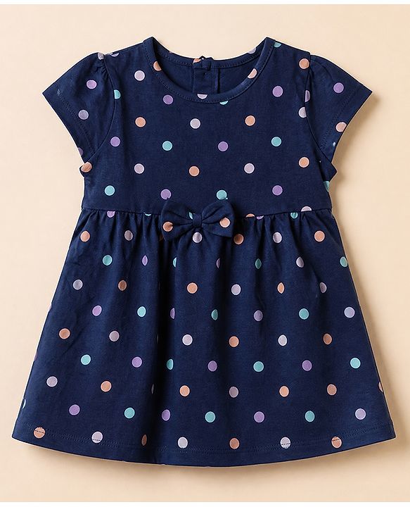 Babyhug Single Jersey Knit Frock with Half Sleeve and Polka Dots Print in White & Black Pack of 2