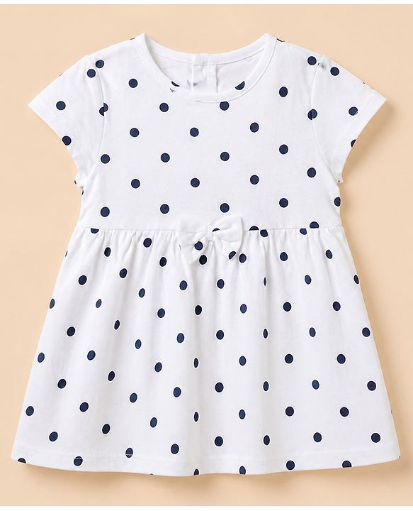 Babyhug Single Jersey Knit Frock with Half Sleeve and Polka Dots Print in White & Black Pack of 2