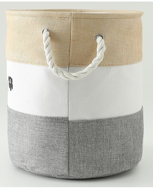 Babyhug Multicolour Foldable Fabric Storage Basket| 35 40 cm| Three-Tone Design, Decorative Lucky Print, Rope Handles| Laundry Organizer| Books, Cloths, Toys & Accessories Storage| Washable Fabric