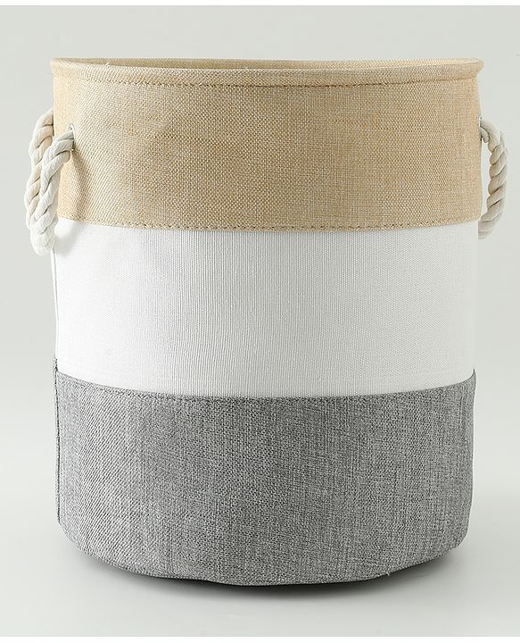 Babyhug Multicolour Foldable Fabric Storage Basket| 35 40 cm| Three-Tone Design, Decorative Lucky Print, Rope Handles| Laundry Organizer| Books, Cloths, Toys & Accessories Storage| Washable Fabric