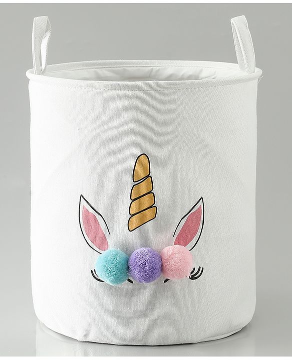 Babyhug Multicolour Foldable Fabric Storage Basket| 35 40 cm| Three-Tone Design, Decorative Lucky Print, Rope Handles| Laundry Organizer| Books, Cloths, Toys & Accessories Storage| Washable Fabric
