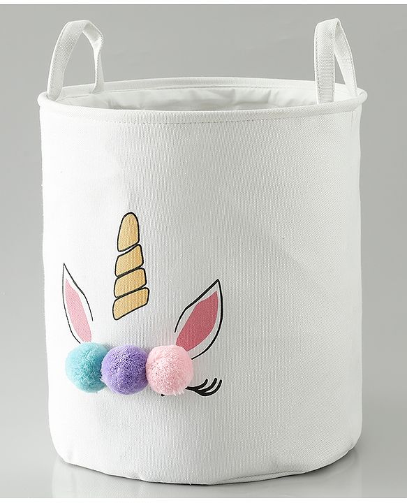 Babyhug Multicolour Foldable Fabric Storage Basket| 35 40 cm| Three-Tone Design, Decorative Lucky Print, Rope Handles| Laundry Organizer| Books, Cloths, Toys & Accessories Storage| Washable Fabric