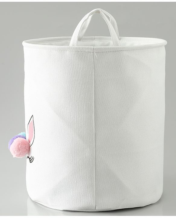 Babyhug Multicolour Foldable Fabric Storage Basket| 35 40 cm| Three-Tone Design, Decorative Lucky Print, Rope Handles| Laundry Organizer| Books, Cloths, Toys & Accessories Storage| Washable Fabric