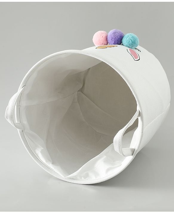 Babyhug Multicolour Foldable Fabric Storage Basket| 35 40 cm| Three-Tone Design, Decorative Lucky Print, Rope Handles| Laundry Organizer| Books, Cloths, Toys & Accessories Storage| Washable Fabric