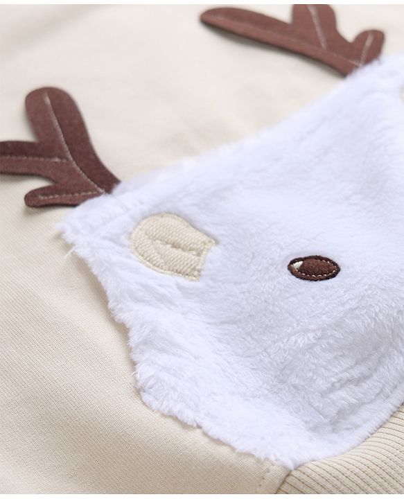 Babyhug 100% Cotton Terry Knit Heavy Gauge Sweatshirt with Full Sleeves and Reindeer Applique in Offwhite