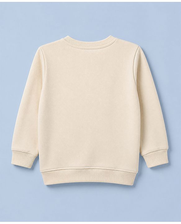 Babyhug 100% Cotton Terry Knit Heavy Gauge Sweatshirt with Full Sleeves and Reindeer Applique in Offwhite