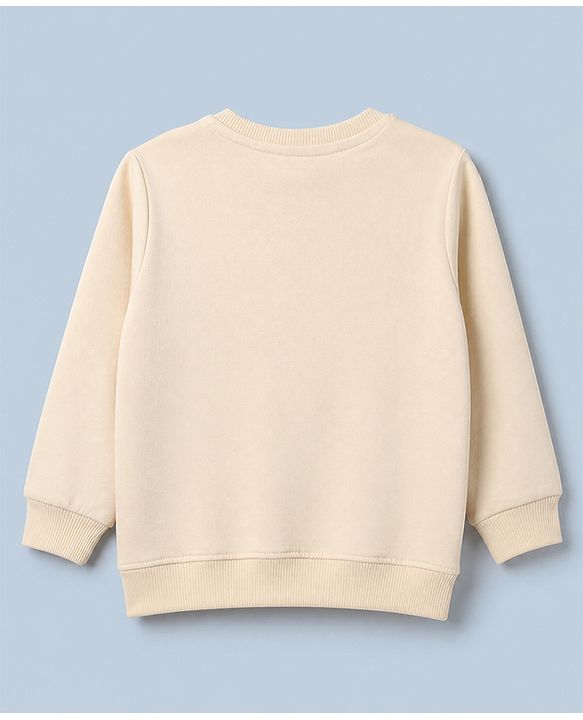 Babyhug 100% Cotton Terry Knit Heavy Gauge Sweatshirt with Full Sleeves and Reindeer Applique in Offwhite