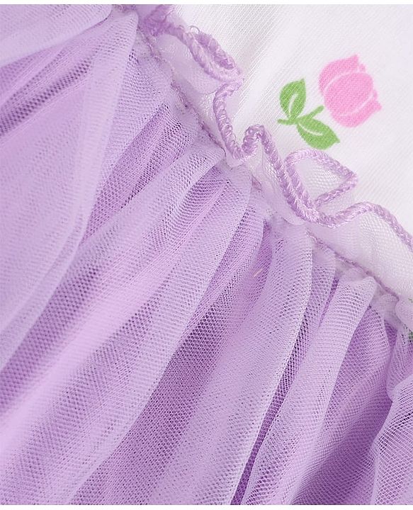 Babyhug Mesh Knit One Piece Dress with Short Sleeves and Floral Print - Lavender