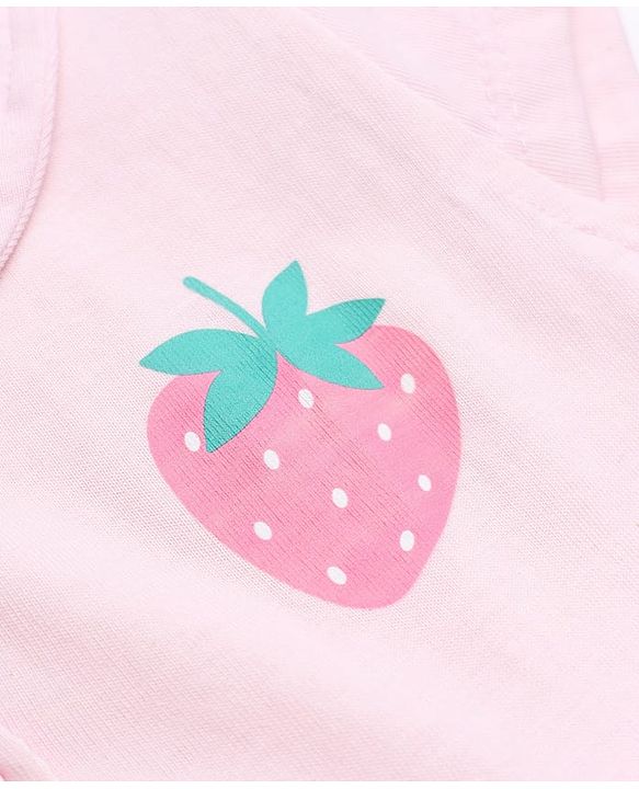 Babyhug Single Jersey Knit Frock with Half Sleeves and Strawberry Print in Pink