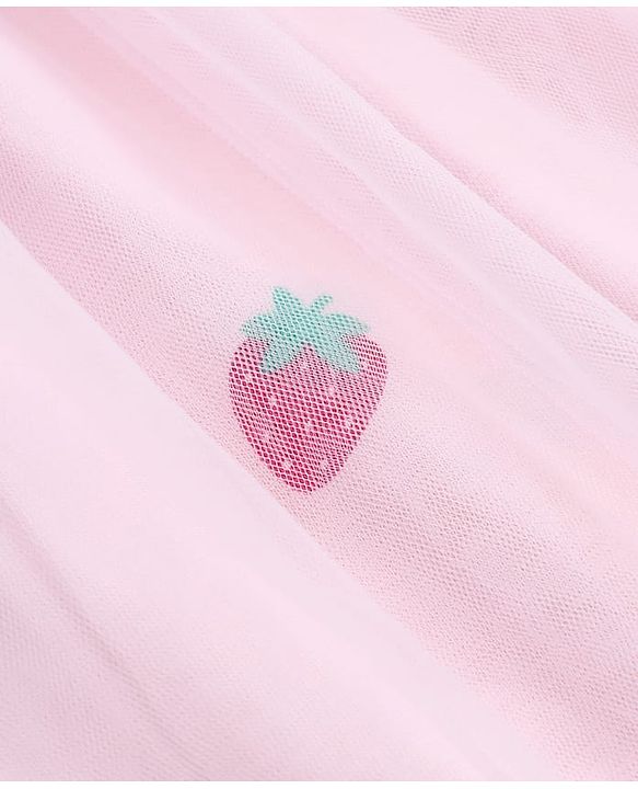 Babyhug Single Jersey Knit Frock with Half Sleeves and Strawberry Print in Pink