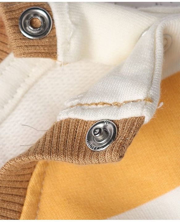 Babyhug 100% Cotton Heavy Gauge Terry Striped Sweatshirt with Full Sleeves and Bear Patch - White