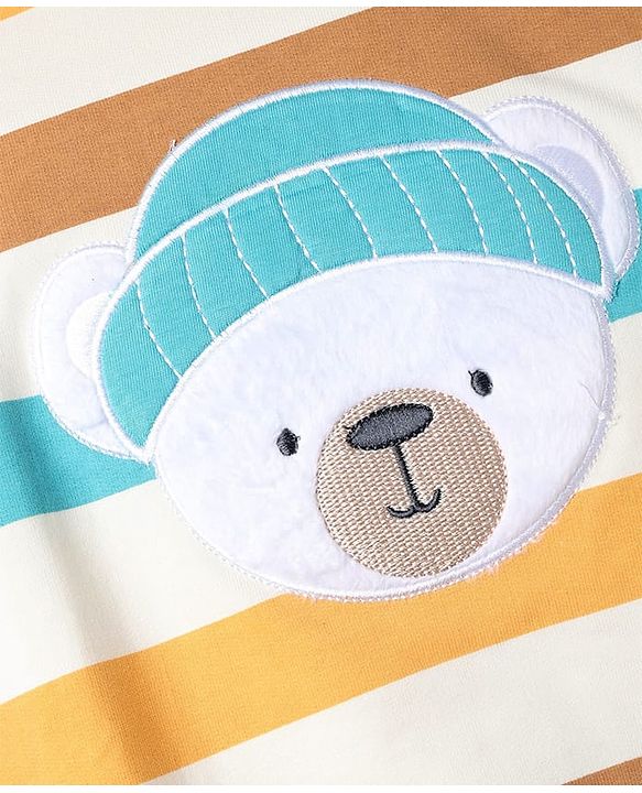 Babyhug 100% Cotton Heavy Gauge Terry Striped Sweatshirt with Full Sleeves and Bear Patch - White