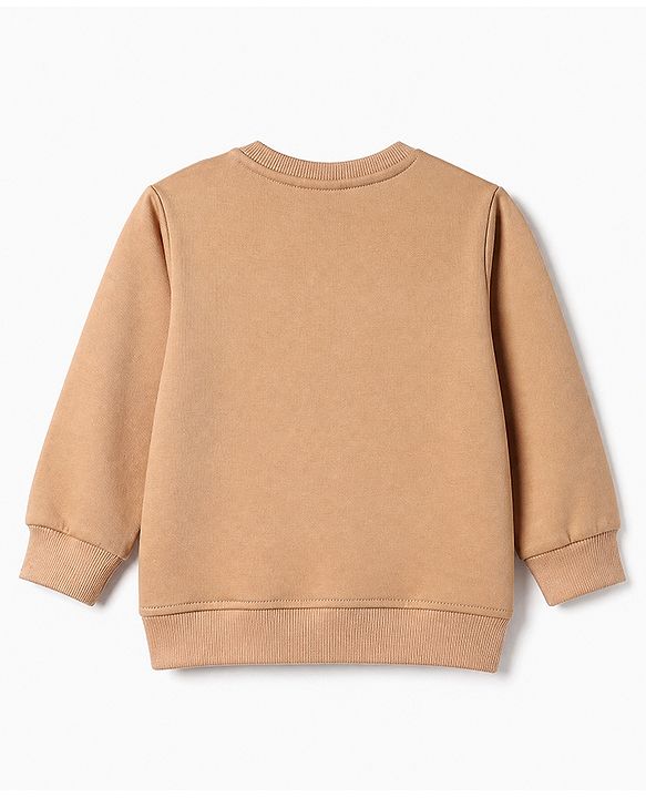 Babyhug 100% Cotton Knit Full Sleeves Sweatshirt with Bear Applique in Light Brown