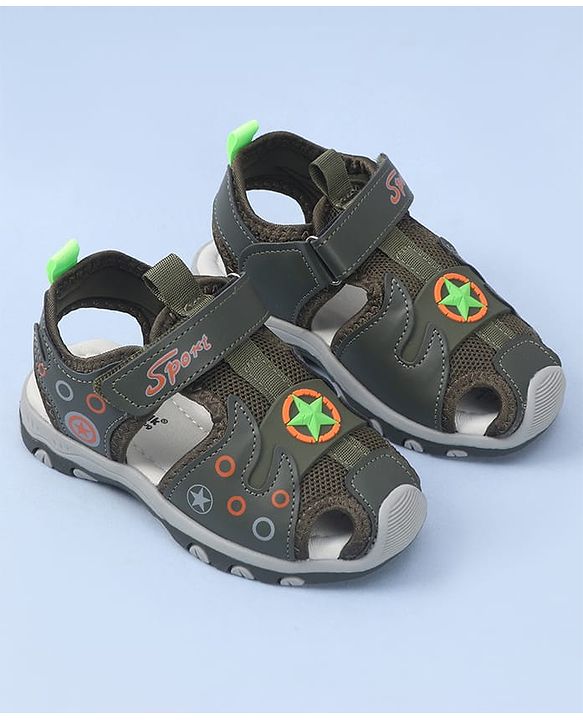 Cute Walk by Babyhug Velcro Closure Sandal Star Applique - Green