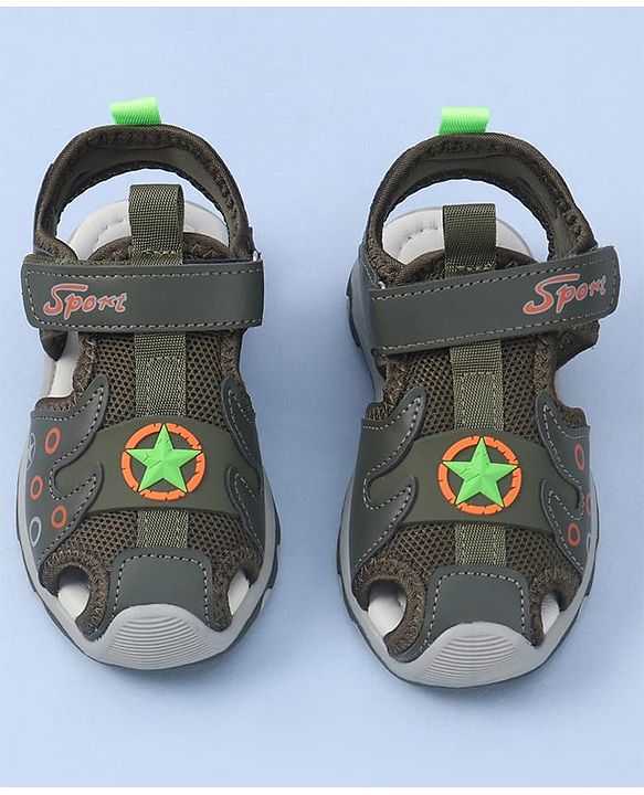 Cute Walk by Babyhug Velcro Closure Sandal Star Applique - Green