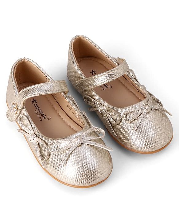 Cute Walk by Babyhug Velcro Closure Ballerina With Bow Applique - Golden