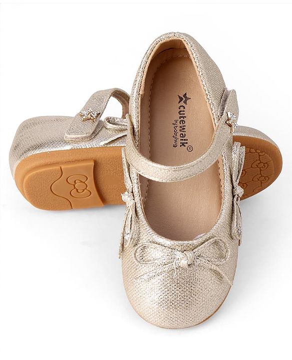 Cute Walk by Babyhug Velcro Closure Ballerina With Bow Applique - Golden