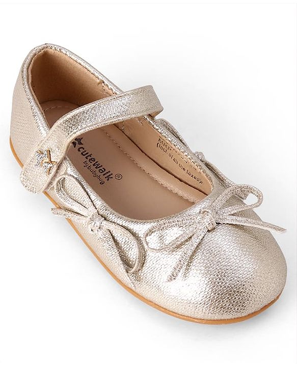 Cute Walk by Babyhug Velcro Closure Ballerina With Bow Applique - Golden