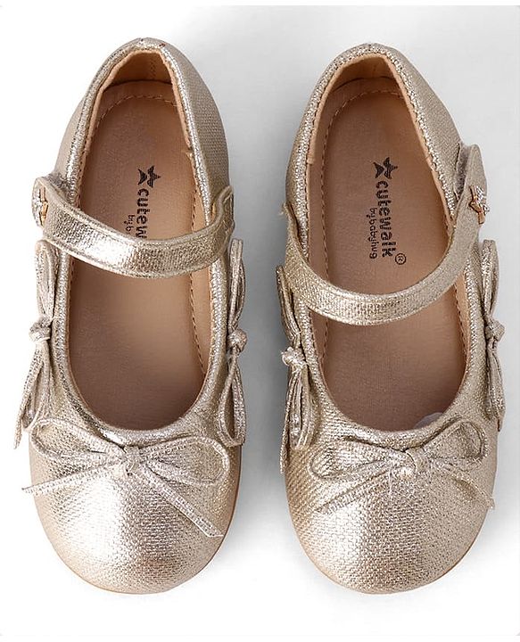 Cute Walk by Babyhug Velcro Closure Ballerina With Bow Applique - Golden