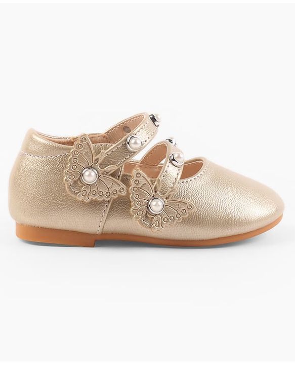Cute Walk by Babyhug Velcro Closure Ballerina With Stone & Butterfly Embellishment - Golden